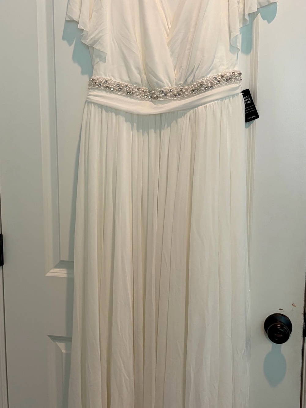 torrid Ivory Chiffon V-Neck Wedding Gown with Beaded Waist